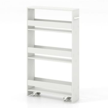 Storage trolley, 4-tier, with wheels, White, 47 × 80 × 13 cm