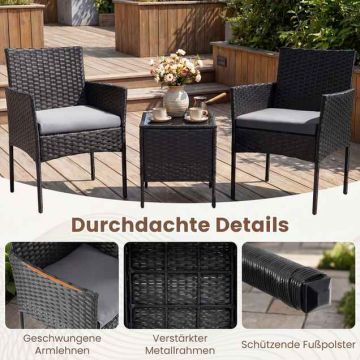Outdoor furniture set, 3-piece, 2 chairs and table, Black/grey