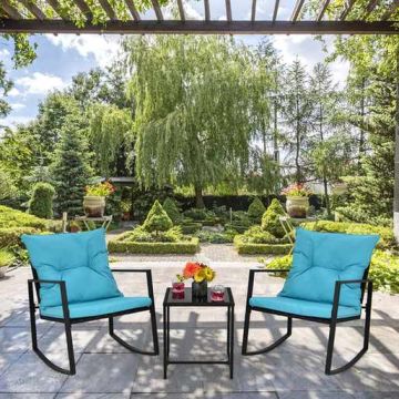 Outdoor furniture set, 3-piece, 2-seater, Black/blue