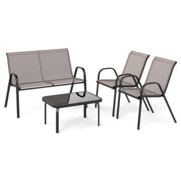 Outdoor furniture set, 4 pieces, 2 armchairs, wide seat and table, Grey