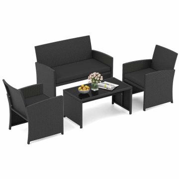 Outdoor Furniture Set, 4-Piece, Black/White