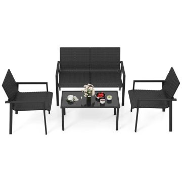 Outdoor furniture set, 4 pieces, brown/black