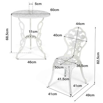 Outdoor bistro furniture set, table and 2 chairs, white/green