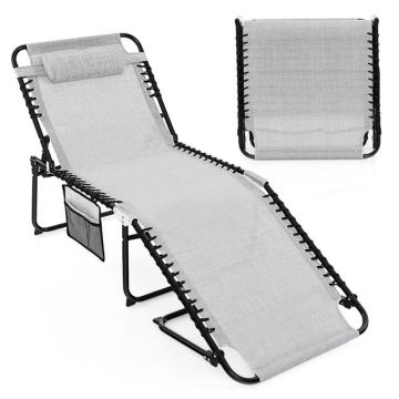 Outdoor lounger, 4-position backrest, Grey, 168–188 × 69 × 41–86 cm