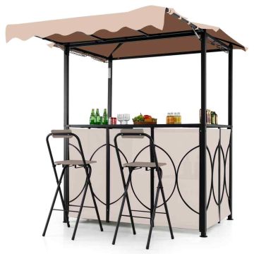 Outdoor gazebo, side awning, with bar and 2 chairs, 6.3 × 4 × 8 ft