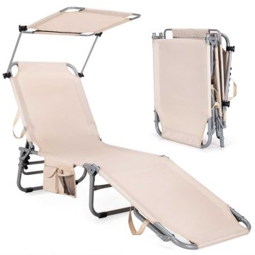 Outdoor lounge chair, foldable, 5-position, Sand, 145–193 × 55 × 84–35 cm