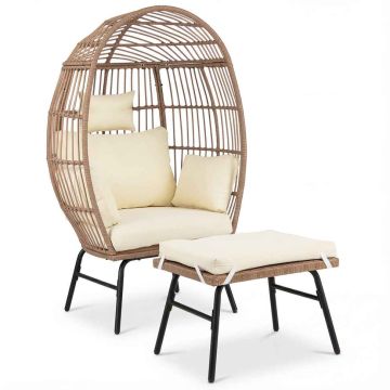 Outdoor lounge chair, with pouf, Brown/sand, 93.5 × 144.5 × 74 cm