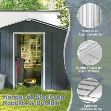 Outdoor storage unit, Sliding doors, Gray, 182.88 × 243.84 × 182.88 cm