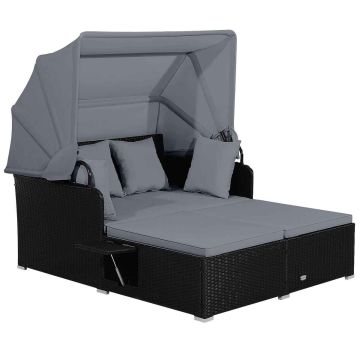 Outdoor sofa bed, with canopy and 2 side tables, 165 × 153 × 138 cm