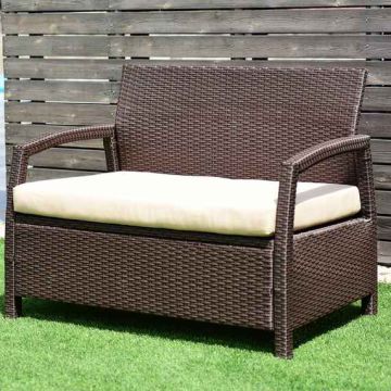 Outdoor bench, two-seater, Brown/beige, 107.95 × 83.82 × 63.5 cm