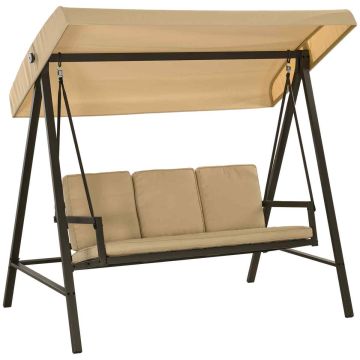 Уличные качели Outsunny 200x125x175 см, бежево-темно-коричневые.