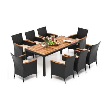 Outdoor dining set, 9 pieces, 8 chairs, 190 × 91 × 74 cm