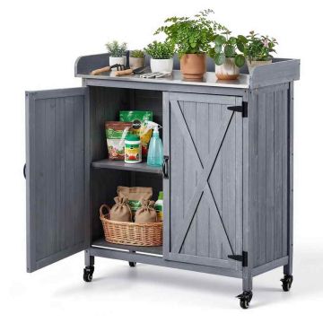 Āra stādīšanas sols-galds VEVOR DS-PB011, 1 skapis, 3 līmeņi, 4 ritentiņi, Pelēks, 91,5 × 40,5 × 101,5 cm