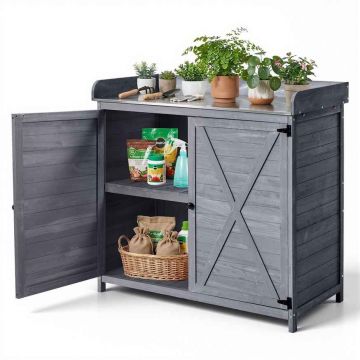 Āra stādīšanas sols-galds VEVOR DS-PB012, 1 skapis, 3 līmeņi, Pelēks, 98 × 48 × 95 cm