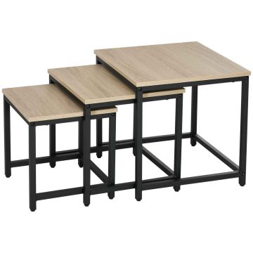 3 kafijas galdiņu komplekts Homcom, gaiši brūns/melns