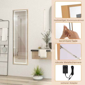 LED illuminated full-length mirror, Rectangular, Gold, 37 × 155 × 38 cm