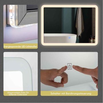 LED bathroom mirror, frameless, 3 light temperatures, 70 × 50 cm