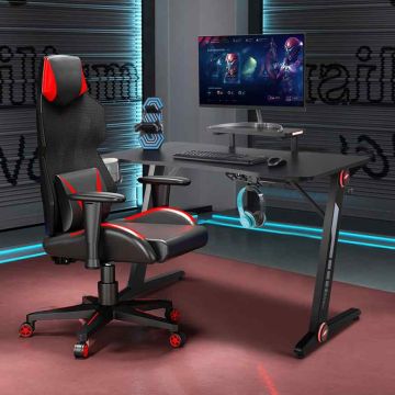 LED Gaming Desk with Monitor Stand and 8-Color Lighting, 80 kg
