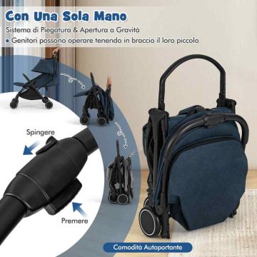 Lightweight foldable stroller with adjustable backrest, dark blue
