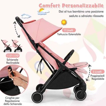 Lightweight folding stroller with backrest, 6.6 kg, pink