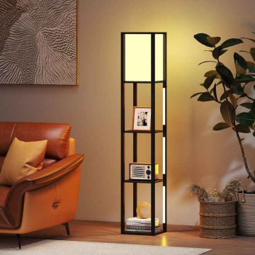 Plauktu stāvlampa, 3 LED joslas, Melna, 29 × 29 × 163 cm