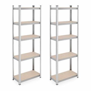 Plauktu komplekts Relaxdays 10047301.0, 2 plaukti, katram 5 plaukti, Sudraba, 60 × 180 × 30 cm