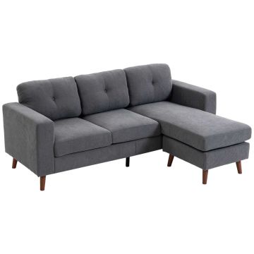 L formos kampinė sofa su dvipusiu šezlongu, tamsiai pilka, 192x137x84 cm