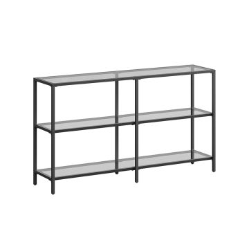 Caurspīdīgs konsoles galds ar plauktiem 30x130x73cm, melnā krāsā