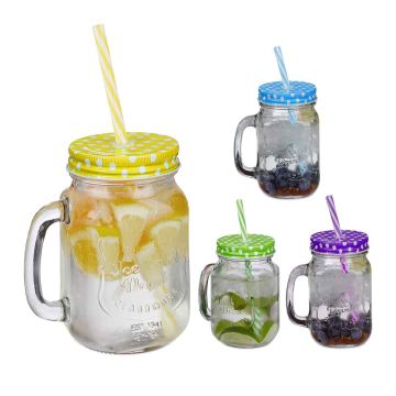 Limonādes glāzes ar rokturiem Relaxdays 10046142.0, 4 gab, 13,5 × 11 × 8 cm