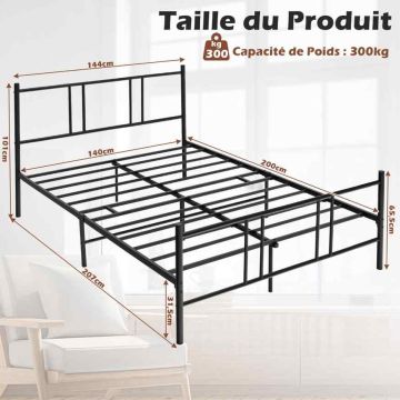 Platform bed frame, Black, 207 × 101 × 140 cm