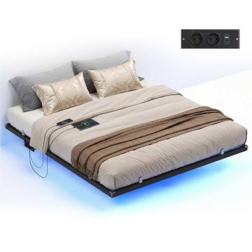 Gultas rāmis VASAGLE, 160 × 200 cm, LED, 2 kontaktligzdas, USB-C, 2 USB-A, 160 × 200 cm