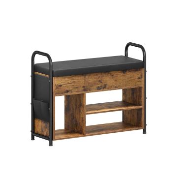 Скамейка для обуви с полками 30x80,6x62,5см., коричнево-черная