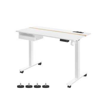 Augstumā regulējams elektriskais rakstāmgalds 60 x 120 cm ar rozetēm un USB portiem, balts