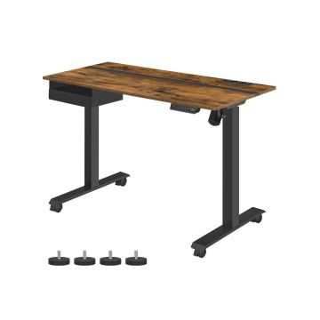 Augstumā regulējams elektriskais rakstāmgalds 60 x 120 cm ar rozetēm un USB portiem, brūns - melns