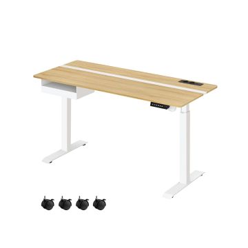 Elektriski augstumā regulējams rakstāmgalds 60x140x120cm, gaiši brūns/balts