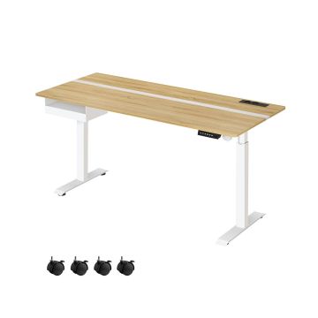 Elektriski augstumā regulējams rakstāmgalds 70x160x120 cm, balts/gaiši brūns