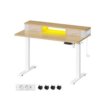 Elektriski augstumā regulējams rakstāmgalds ar apgaismojumu 60x120x120 cm, balts/gaiši brūns