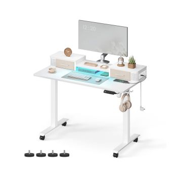 Elektriski augstumā regulējams rakstāmgalds ar apgaismojumu 60x120x120 cm, balts/bēšs