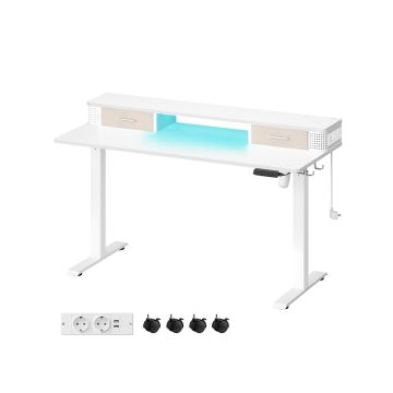Elektriski augstumā regulējams rakstāmgalds ar apgaismojumu 60x140x120cm, balts/bēšs