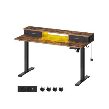 Elektriski augstumā regulējams rakstāmgalds ar apgaismojumu 60x140x120cm, brūns/melns