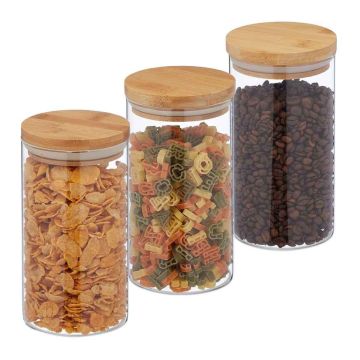 Pārtikas uzglabāšanas trauki Relaxdays 10039479.0, 3 gab., 1000 ml, Ø 10 × 18 cm