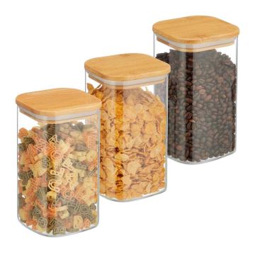 Pārtikas uzglabāšanas trauki Relaxdays, 3 gab., 1200 ml, 10 × 17,5 × 10 cm