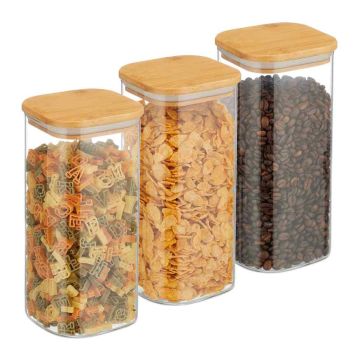 Pārtikas uzglabāšanas trauki Relaxdays, 3 gab., 1500 ml, 10 × 21,5 × 10 cm