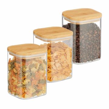 Pārtikas uzglabāšanas trauki Relaxdays, 3 gab., 900 ml, 10 × 13,5 × 10 cm