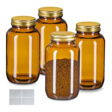 Pārtikas uzglabāšanas burkas Relaxdays, 4 gab., 400 ml, brūna, 14 × 7,5 × 7,5 cm
