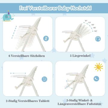 Highchair, 6 height positions, 69.85 × 87.63–106.68 × 55.88 cm
