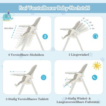 Baby high chair, 6 height levels, 69.9 × 55.9 × 87.6–106.7 cm