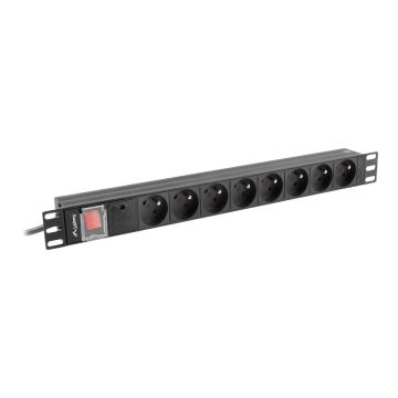 Barošanas sadales bloks Lanberg PDU-08E-0200-BK, 8 kontaktligzdas, 19 collas, 1U