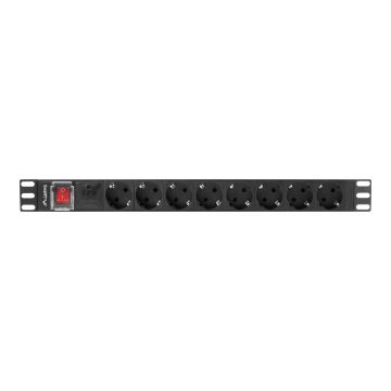 Barošanas sadales bloks „Lanberg“ PDU-08F-0200-BK, 8 „Schuko“ kontaktligzdas, 19 collas 1U, 16 A, 2 m