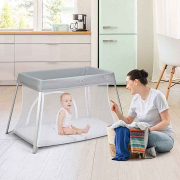 Playpen for children, with foam mattress, 89.5 × 56 × 69 cm
